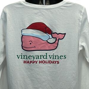 Vineyard Vines Happy Holidays T Shirt Christmas Long Sleeve White Womens Medium